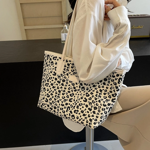 Vintage Leopard Print PU Leather Tote Bag Fashion Urban Minimalist Shoulder Bag Large Capacity Crossbody Handbag Women