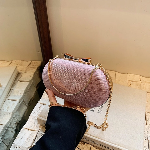 Elegante Glitzer Abendtasche Für Damen Schleifenknoten Verschluss PU Leder Umhängetasche Mit Metallring Griff Kette Riemen