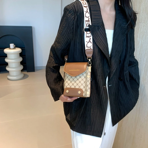Borsa a Spalla Piccola Monogramma Retrò Donna in Pelle PU Tela Cerata Tracolla Moda Cinturino Largo Mini Borsa Quadrata