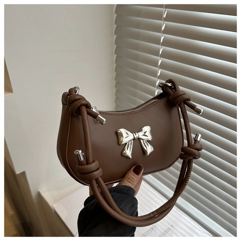 Bolso de Hombro con Lazo de Mariposa para Mujer Cuero PU Color Sólido Correa Anudada Bolso Hobo Axila Bandolera
