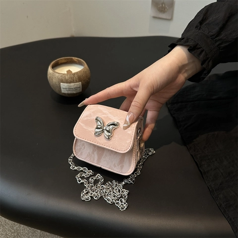Trendige Mini Schmetterling Umhängetasche PU Leder Marmor Textur Kette Crossbody Kleine Quadratische Tasche Damen Alltag Party Geschenk