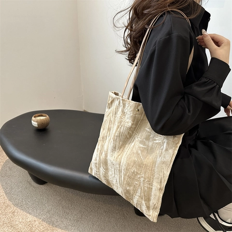 Sac à Épaule Vintage en Velours pour Femmes Motif Feuilles Jacquard Tote PU Grande Capacité Minimaliste Décontracté Hobo