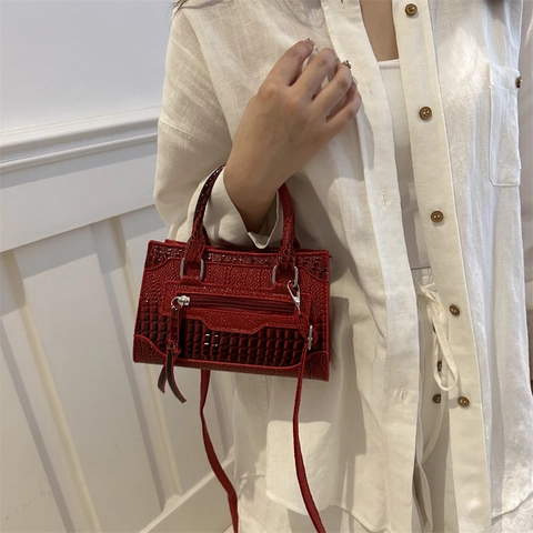 Sac à Bandoulière Vintage pour Femmes Motif Crocodile en Cuir PU Sac à Main de Mode avec Glands pour Trajet Quotidien