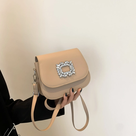 Borsa a Tracolla da Donna in Pelle PU con Fibbia Quadrata in Strass Borsa a Patta Urban Minimalist Borsa Elegante per Tutti i Giorni