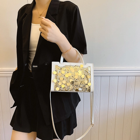 Damen Mode Pailletten Umhängetasche PU Leder Glitzer Handtasche Mit Griff Elegante Unterarm Crossbody Tasche Für Party Alltag