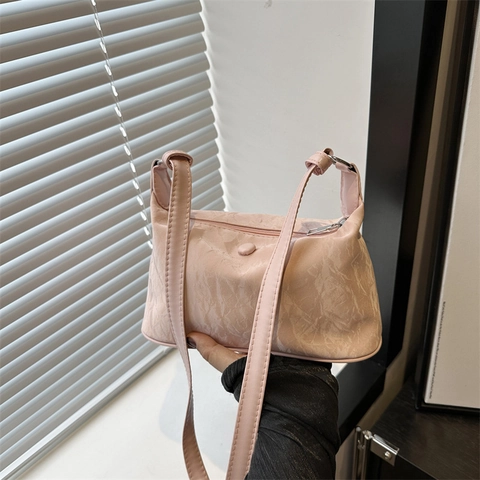 Bolso de Axila de Cuero PU Plisado para Mujer Moda Color Sólido Gran Capacidad Bolso de Hombro Casual Tote Cremallera