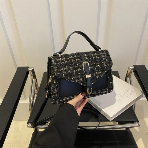 Petit Sac Carré Élégant en Cuir PU Minimaliste Urbain pour Femmes Sac à Épaule Patchwork Vintage Avec Boucle