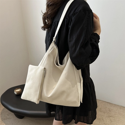 Set di Borse Tote in Pelle PU Minimalista di Grande Capacità per Donna Borsa a Spalla Hobo Urbana Semplice con Pochette