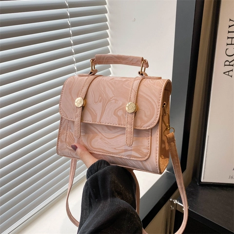 Vintage Marble Pattern Women PU Leather Crossbody Bag Fashion Gold Hardware Top Handle Square Satchel Satchel Bag Daily Use