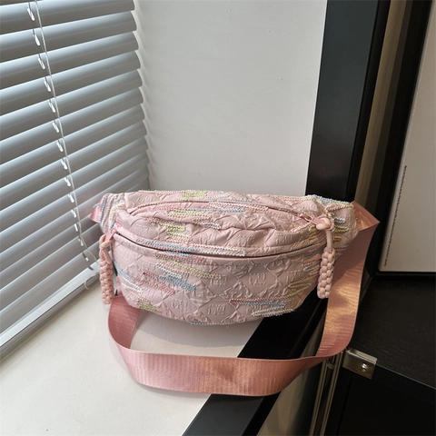 Riñonera Casual de Nylon para Mujer Bordado de Ondas de Colores Bolso de Pecho Tendencia Callejera Bolso de Hombro para Diario Moda