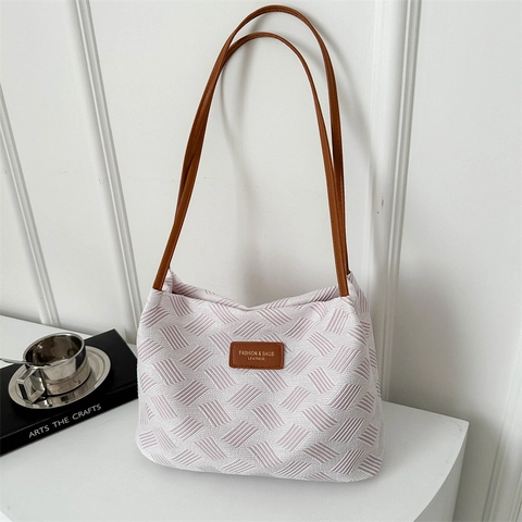 Damen Gewebte Tragetasche Große Kapazität Nylon Umhängetasche Mit Kontrastfarbenem Ledergriff Minimalistische Pendler Achseltasche Handtasche