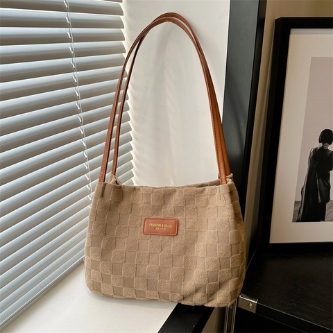 Borsa Tote da Donna a Scacchiera di Grande Capacità Borsa a Tracolla in Nylon Minimalista per Scuola Pendolare Moda Casual