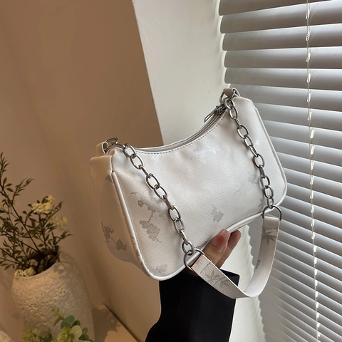 Borsa Sottobraccio in PU con Stampa Floreale Donna Catena Minimalista Borsa a Tracolla Morbida Piccola Borsa Quadrata Moda