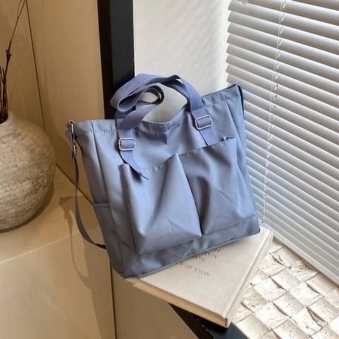 Grote Capaciteit Dames Oxford Tote Bag Meerdere Zakken Schoudertas Voor Student School Casual Woon-werkverkeer Handtas Simpel