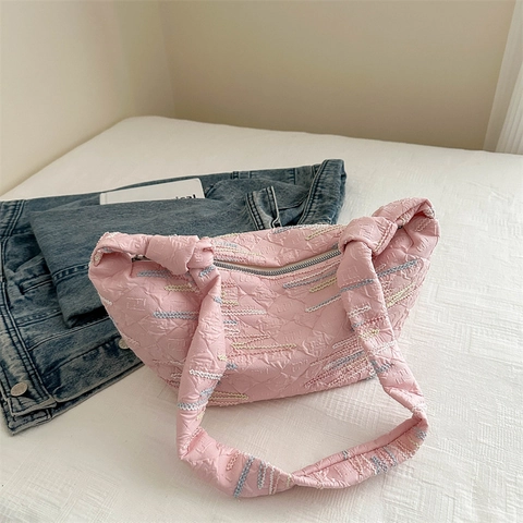Borsa a Spalla da Donna in Nylon Grande Capacità Ricamo a Onde Colorate Borsa Sottoascellare Dumpling Borsa a Tracolla Casual Moda