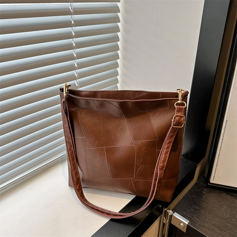Borsa a Tracolla da Donna di Tendenza in Pelle Sintetica con Design Patchwork Geometrico Grande Capacità Borsa Tote Casual per Pendolarismo