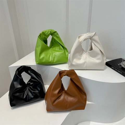 Borsa a Mano da Donna in Pelle PU Plissettata Nuvola Minimalista con Manico Annodato Borsa Tote per Pendolari Morbida Hobo Daily