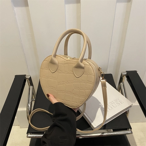Bolso de Hombro de Cuero PU con Forma de Corazón para Mujer Bolso Bandolera con Patrón de Cocodrilo y Correa Desmontable
