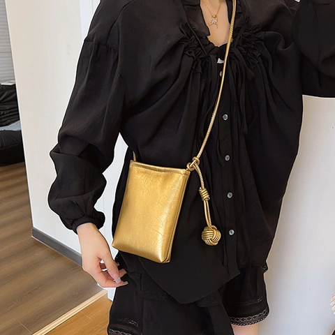 Borsetta per Cellulare in PU Metallizzato da Donna Borsa Iridescente Laser a Tracolla con Nodo Minimalista Piccola Borsa a Spalla