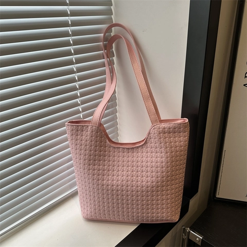 Bolso Tote de Nailon Tejido de Gran Capacidad para Mujer Estilo Urbano Simple Bolso de Hombro Color Sólido Bolso de Mano Casual