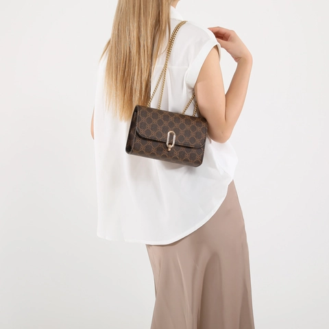 Women Vintage Monogram Printed PU Leather Small Square Bag Fashion Gold Chain Shoulder Bag Crossbody Bag Daily Versatile Satchel