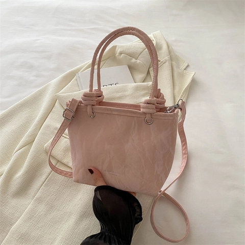 Bolso de Axila de Cuero PU para Mujer Minimalista Color Sólido Textura Arrugada Bolso de Hombro Bandolera Asa Anudada Diario