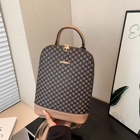 Vintage PU Leather Backpack For Women Fashion Geometric Pattern Large Capacity Shoulder Bag With Top Handle Daily Travel Bag