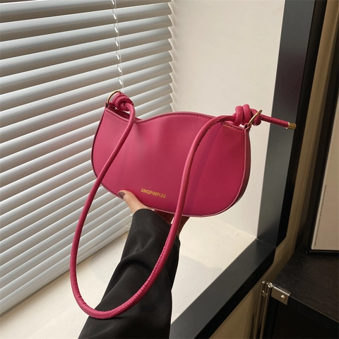 Bolso de Hombro de Media Luna de Cuero PU de Moda para Mujer Con Correa de Nudo Diseño de Borde Ondulado Bolso de Bandoliera