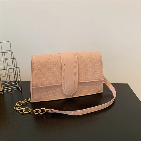 Borsa a Spalla Minimalista in Pelle PU Goffrata Geometrica per Donna Borsa Quadrata Piccola con Patta e Catena in Metallo