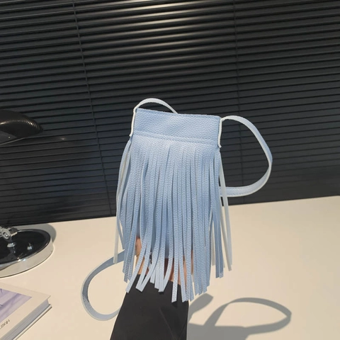 Petit Sac à Bandoulière à Franges pour Femmes en Cuir PU Tassel Vertical Sac de Téléphone Portable Léger Décontracté