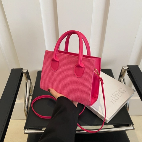 Trendy Corduroy Small Square Bag For Women Solid Color Commuter Handbag With Pom-pom Pendant Adjustable Shoulder Crossbody Bag