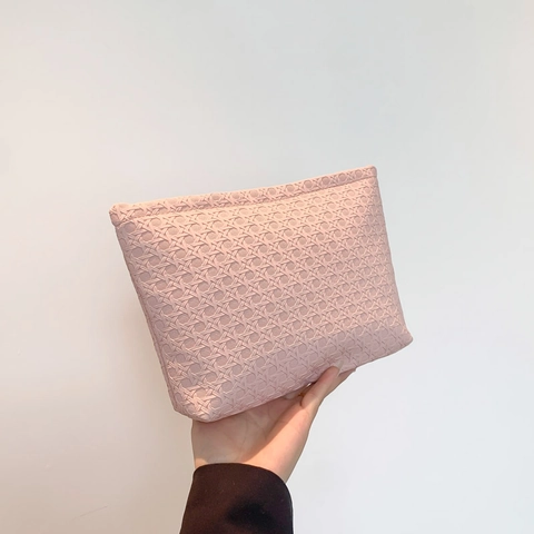 Women Minimalist Woven Pattern PU Leather Clutch Bag Large Capacity Envelope Makeup Storage Bag Fashion Underarm Bag