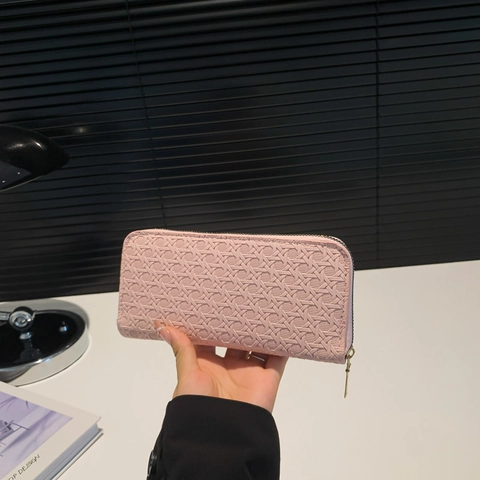 Women Fashion Woven PU Leather Long Zip Wallet Large Capacity Clutch Handbag Elegant Solid Color Multi Functional Purse