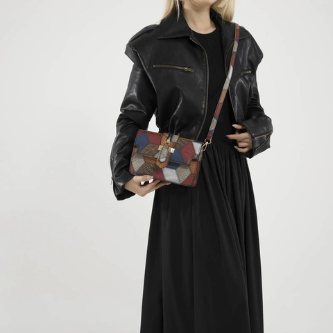 Damen Umhängetasche Aus Glänzendem PU-Leder Mit Patchwork-Design Und Nähten Kleine Quadratische Tasche Für Den Alltag