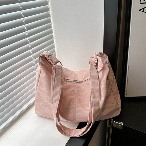 Damen Große Kapazität Plissee-Textur Nylon Tote Bag Minimalistische Schultertasche Hobo Tasche Freizeit Pendler Handtasche