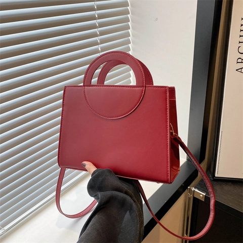 Borsa Quadrata Piccola in Pelle PU Minimalista da Donna Borsa a Tracolla Vintage Tinta Unita Borsa a Mano Casuale Con Manico Rotondo