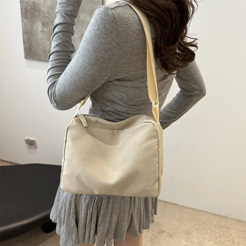 Bolso de Hombro de Tela Oxford Minimalista para Mujer Gran Capacidad Color Sólido Bolso de Mensajero Casual para Diario