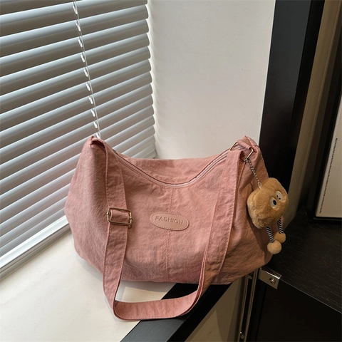 Damen Mode Segeltuch Tote Tasche Große Kapazität Lässige Schultertasche Mit Süßem Plüsch Anhänger Täglich Pendeln Handtasche