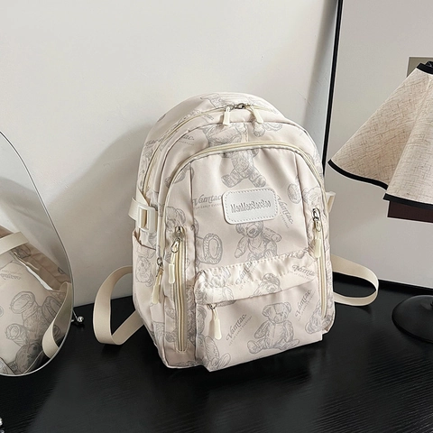 Damen Casual Oxford-Gewebe Bär Druck Rucksack Mode College Student Schultasche Mit Reißverschluss Multi Taschen Umhängetasche