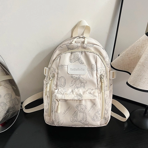 Damen Casual Oxford-Gewebe Bär Druck Rucksack Mode College Student Schultasche Mit Reißverschluss Multi Taschen Umhängetasche