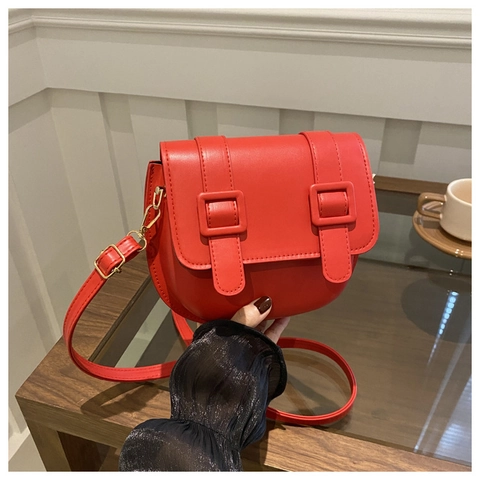 Bolso de Hombro de Cuero PU Retro para Mujer Bolso de Silla Cuadrado Pequeño Color Sólido Bolso Cruzado Con Hebilla Decorativa Correa Ajustable Bolso Mensajero Elegante