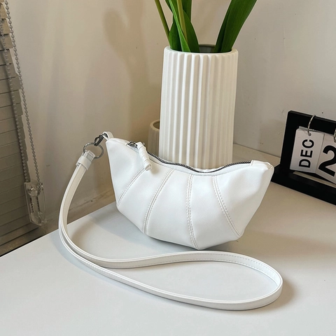 Women Urban Simple PU Leather Croissant Shoulder Bag Ruched Underarm Bag Fashion Trendy Solid Color Dumpling Bag For Everyday