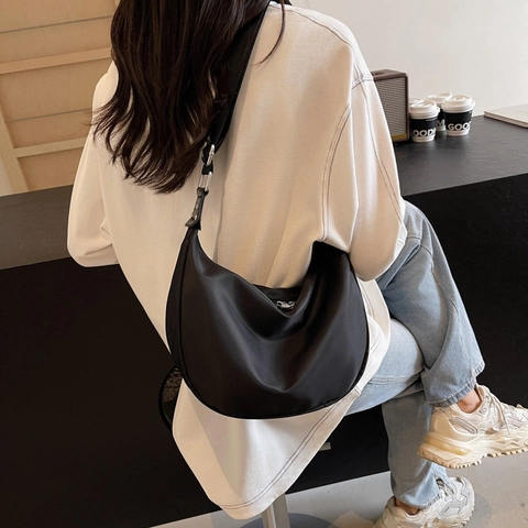 Bolso Hobo de Nailon de Gran Capacidad para Mujer Color Sólido Minimalista Bolso de Hombro Bandolera Correa Ancha Ajustable Bolso Tote