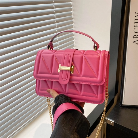 Women Quilted PU Leather Chain Shoulder Bag Geometric Triangle Square Crossbody Bag With Golden Hardware Top Handle Bag