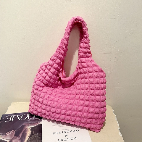 Borsa Tote da Donna alla Moda con Texture Popcorn Grande Capacità Borsa a Tracolla a Bolle Ruched Borsetta Minimalista da Giorno