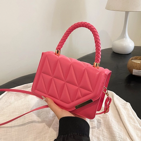 Bolso Cuadrado Pequeño de Cuero PU Minimalista Urbano para Mujer con Diseño Geométrico Acolchado y Asa Tejida Bolso de Hombro