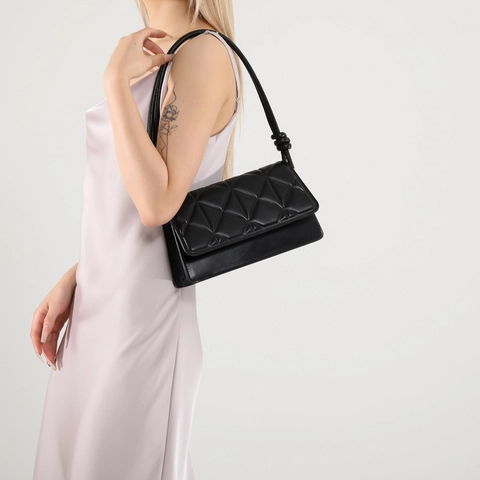 Women Quilted PU Leather Shoulder Bag Small Square Flap Bag With Knot Strap Casual Crossbody Bag Fashion Handbag Daily Use