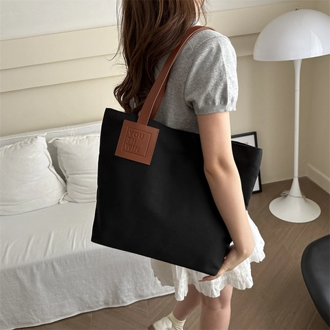 Damen Große Kapazität Segeltuch Tote Tasche Urban Minimalistisch Pendeln Schultertasche Mit Verstellbaren Lederriemen