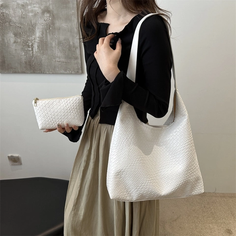 Damen Mode Gewebt Große Kapazität Umhängetasche Urban Schlicht PU Leder Intrecciato Hobo Tote Tasche Alltag Pendler Handtasche