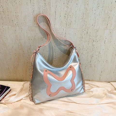 Damen Schmetterling Design Große Kapazität Achsel Schultertasche Casual PU Leder Hobo Tote Bag Mit Kettenriemen Minimalistische Handtasche